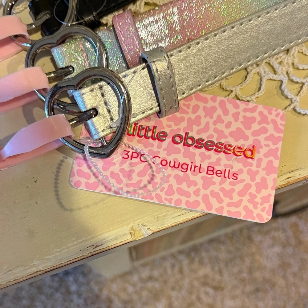 Stylish Pink and Silver Heart-Patterned Belts